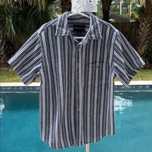 Kids Black and White Striped Button-Down Shirt size 8
